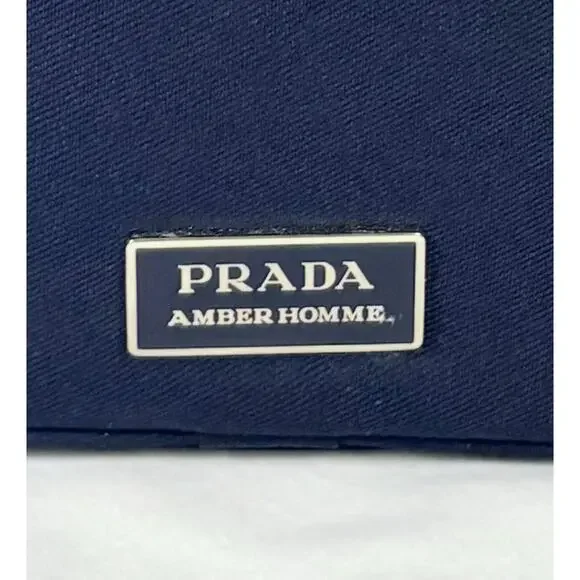 Authentic Prada Amber Homme Toiletry Travel Bag For Men Navy Blue Double Zipper